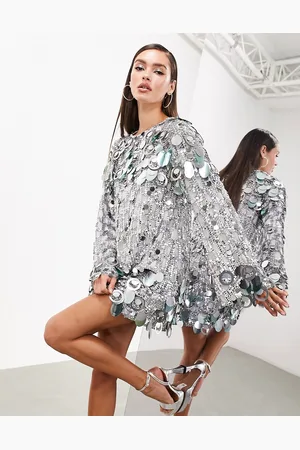 ASOS DESIGN sequin flippy shorts in silver