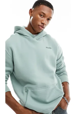 Hollister central logo oversized boxy fit hoodie in ivy blue grey