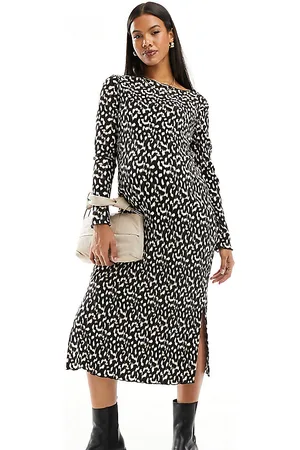 Mamalicious Maternity nursing midi dress with frill sleeves in