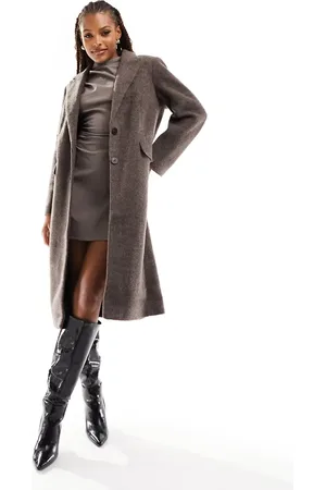 Object Single breasted longline formal coat in brown melange