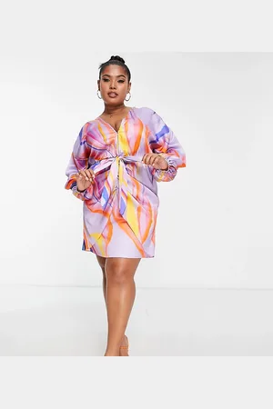 ASOS ASOS DESIGN Curve plunge tie front mini dress in -Multi