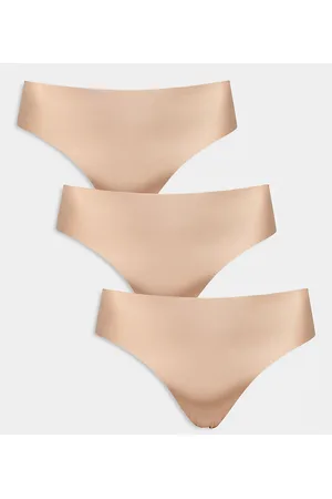 ASOS Curve 3 pack no VPL & lace thong in -Neutral