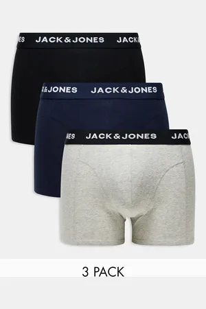 JACK & JONES 3 pack trunks in multi grey with logo waistband-Black
