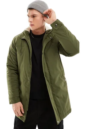 Only & Sons Parka with borg lined hood in khaki-Green