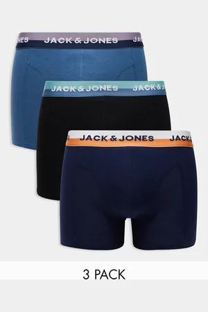 JACK & JONES 3 pack trunks in multi blue with logo waistband