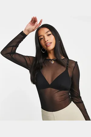 ASOS ASOS DESIGN Petite mesh long sleeve bodysuit in
