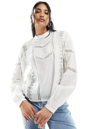 Pimkie High neck lace insert blouse in -White