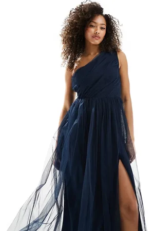 ANAYA Bridesmaid tulle one shoulder maxi dress in