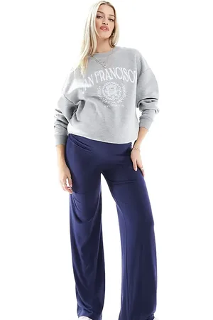 Mama;licious Mamalicious Maternity over the bump wide leg pants in navy-Blue