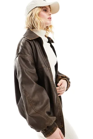 Bershka faux leather seam detail tailored coat in black