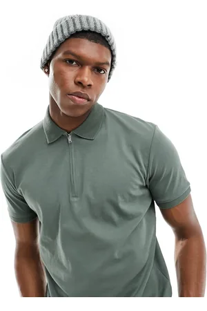 SELECTED Half zip polo shirt in green