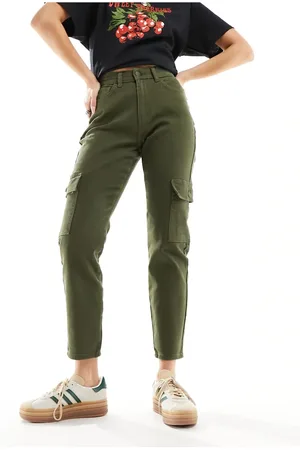 Noisy May Moni high waisted utility cargo jeans in khaki-Green