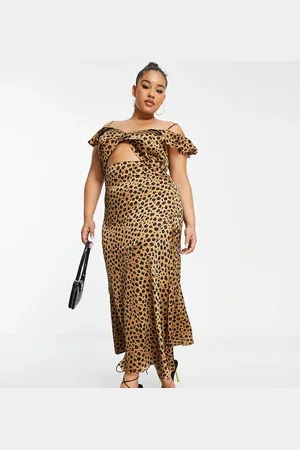 Never Fully Dressed Frill sleeve cut-out maxi dress in -Brown