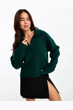 Monki Long sleeve collar knitted sweater in