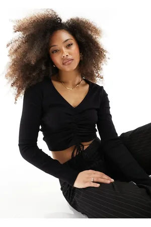 JJXX Ruched long sleeve ribbed top in
