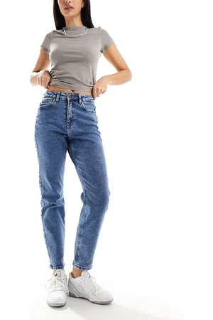Noisy May Moni high waisted straight jeans in mid wash blue
