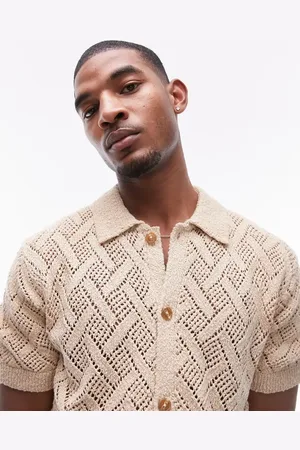 Topman Crochet button through shirt in -Neutral