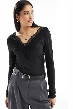 Y.A.S V neck long sleeve top with lace detail in