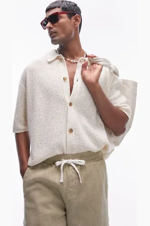 Topman Button through crochet shirt in -Green