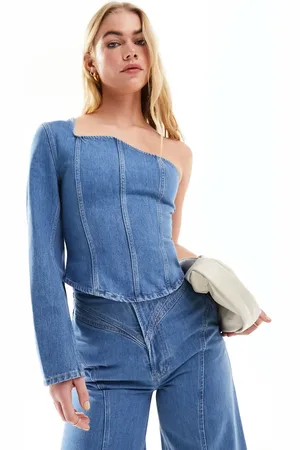 & OTHER STORIES One shoulder asymmetric denim corset shirt in