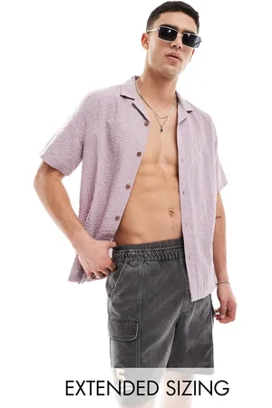 ASOS 90s oversized shirt in seersucker texture in -Purple