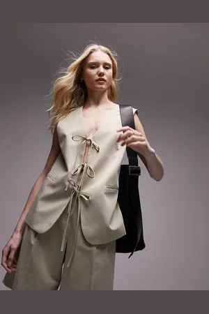 Topshop Tailored tie front waistcoat in (part of a set)-Neutral