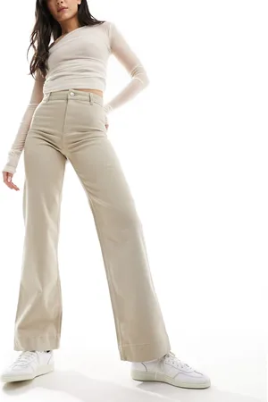 Monki Stretch cotton wide leg pants in -Neutral