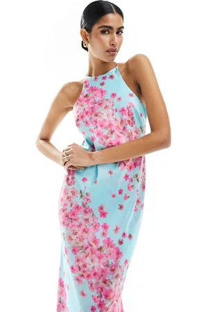 ASOS Dungaree Maxi Dress in Blurred Floral Print, ASOS