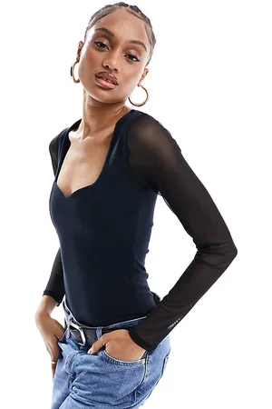 ASOS ASOS DESIGN Tall sweetheart neckline bodysuit with mesh sleeve