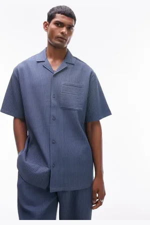 Topman Short sleeve plisse shirt in mid (part of a set)