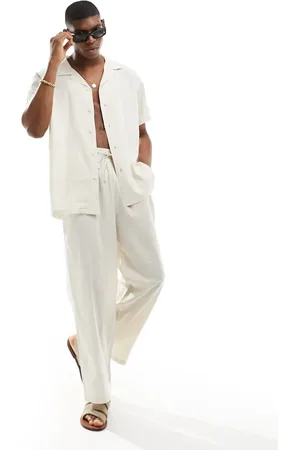 South Beach Linen blend beach pants in -White