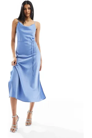 Y.A.S Bridesmaid satin maxi dress with tie waist detail in
