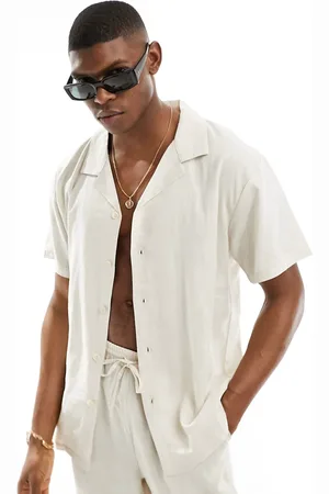 South Beach Short sleeve linen blend beach shirt in -Neutral