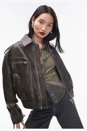 Topshop faux leather classic biker jacket in black