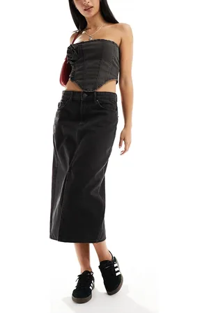 ONLY Denim midi skirt with front split in