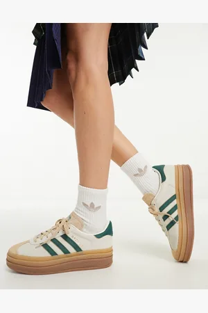 adidas Gazelle Bold platform sneakers in and green with gum sole-White