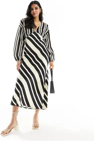 Never Fully Dressed Crochet balloon sleeve maxi dress in stripe-Multi
