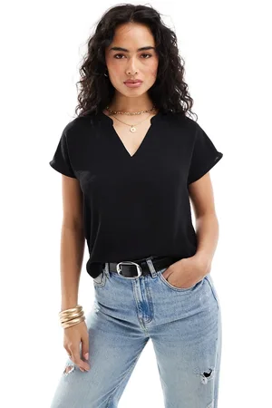 JDY V neck short sleeve blouse in