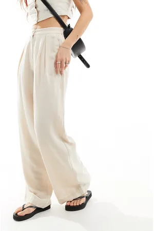 Reclaimed Mensy wide leg pants in linen mix-Neutral