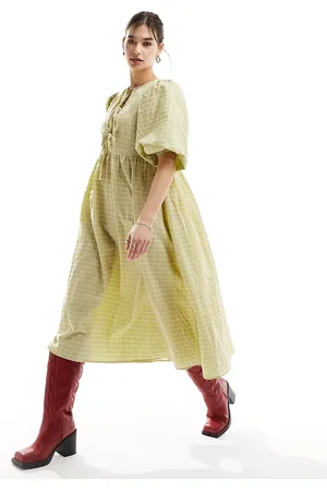 Glamorous Tie front midi smock dress in micro blue stripe