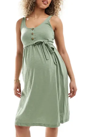 Mama;licious Mamalicious Maternity 2 function nursing button through mini sundress in sage green
