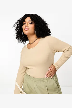 Yours Long sleeve ribbed bodysuit in -Neutral