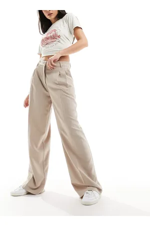 Monki High waist wide leg tailored pants in -Neutral