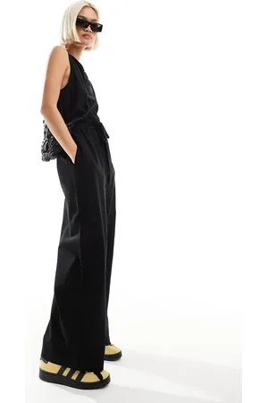 Monki Linen sleeveless jumpsuit with tie belt detail in