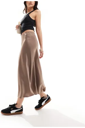 Y.A.S Satin midi skirt in mushroom-Neutral