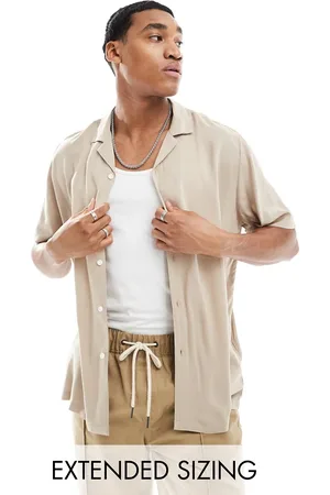 ASOS Relaxed fit viscose shirt with revere collar in -Neutral