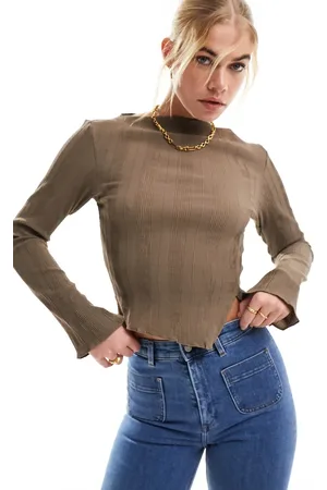 & OTHER STORIES Plisse top with split detail in -Neutral