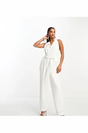 Never Fully Dressed Petite tailored wrap jumpsuit in -White