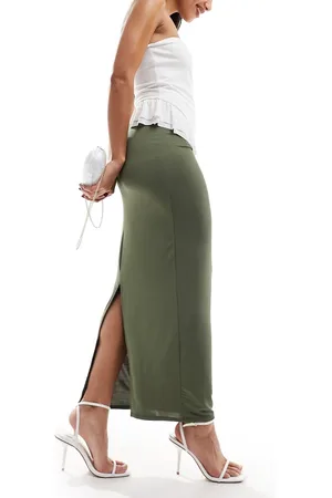 New Look Slinky midi skirt in -Green