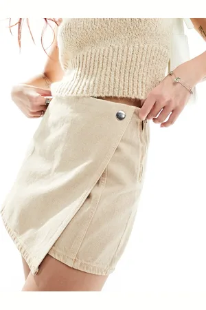 Stradivarius Denim wrap skort in -Neutral